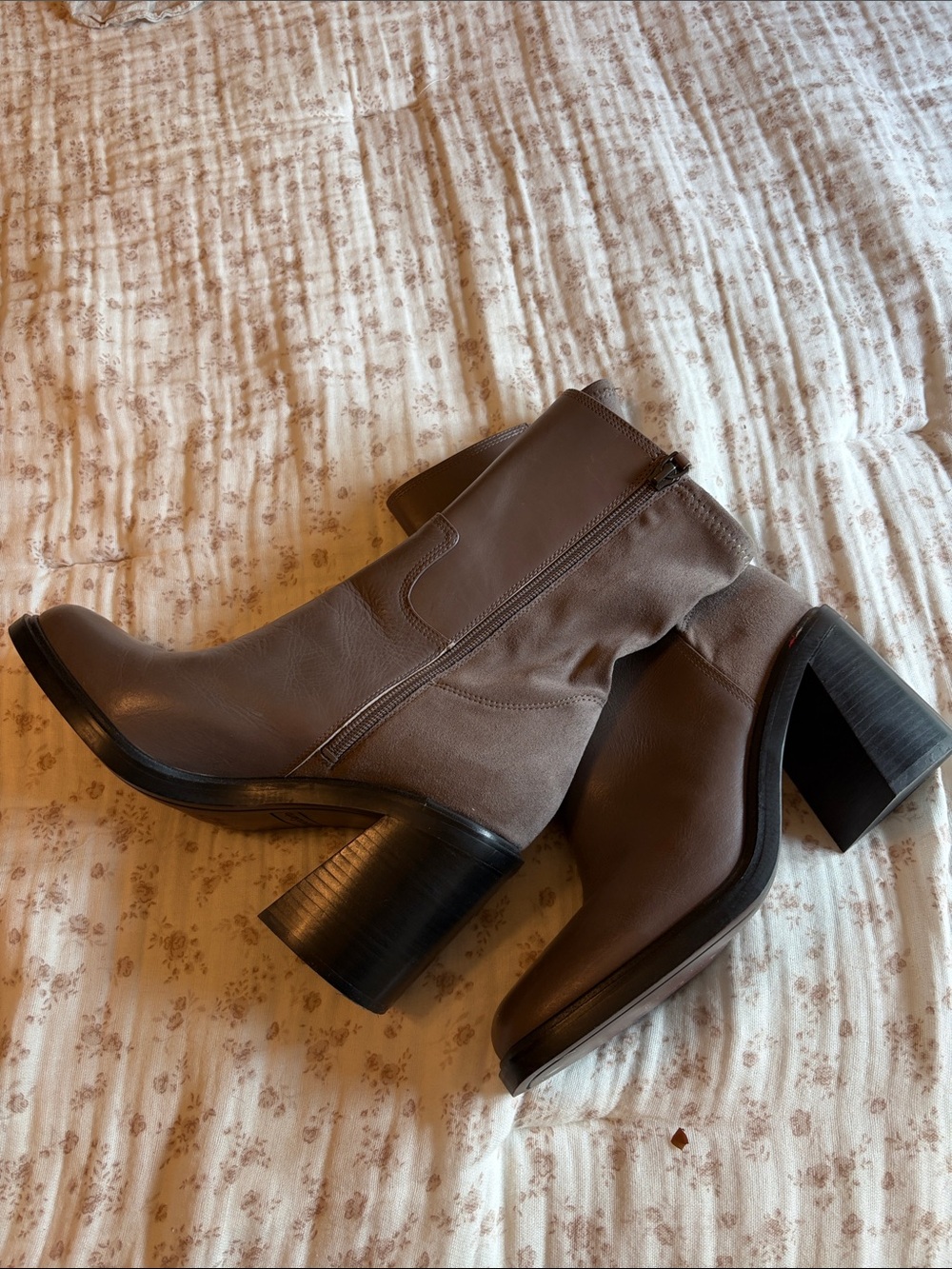 Franco Sarto Taupe Leather Mid-Calf Block Heel Boots - Picture 4 of 11